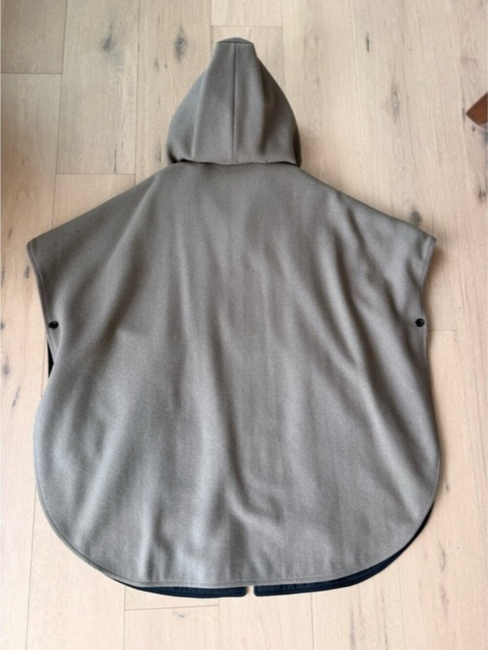 Vintage Taupe Hooded Cape Poncho Wool Blend Removable Hood Oversized - Picture 8 of 9